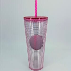 Starbucks Bubblegum Grid Tumbler Pink Silver Iridescent 24oz Venti Cold Cup 2023